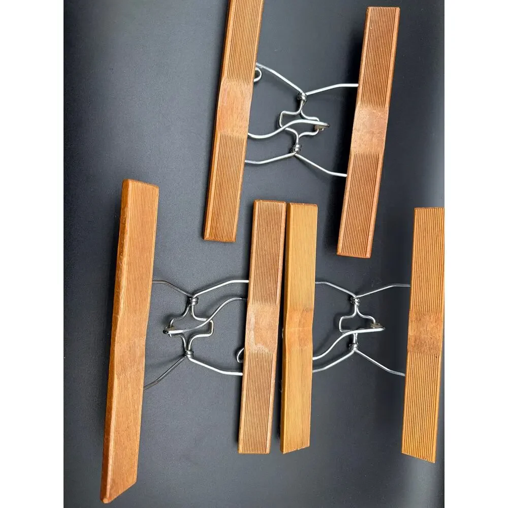 Vintage Wooden Clamp Pants Hangers Set Mid Century Skirt Trouser Hangers 9